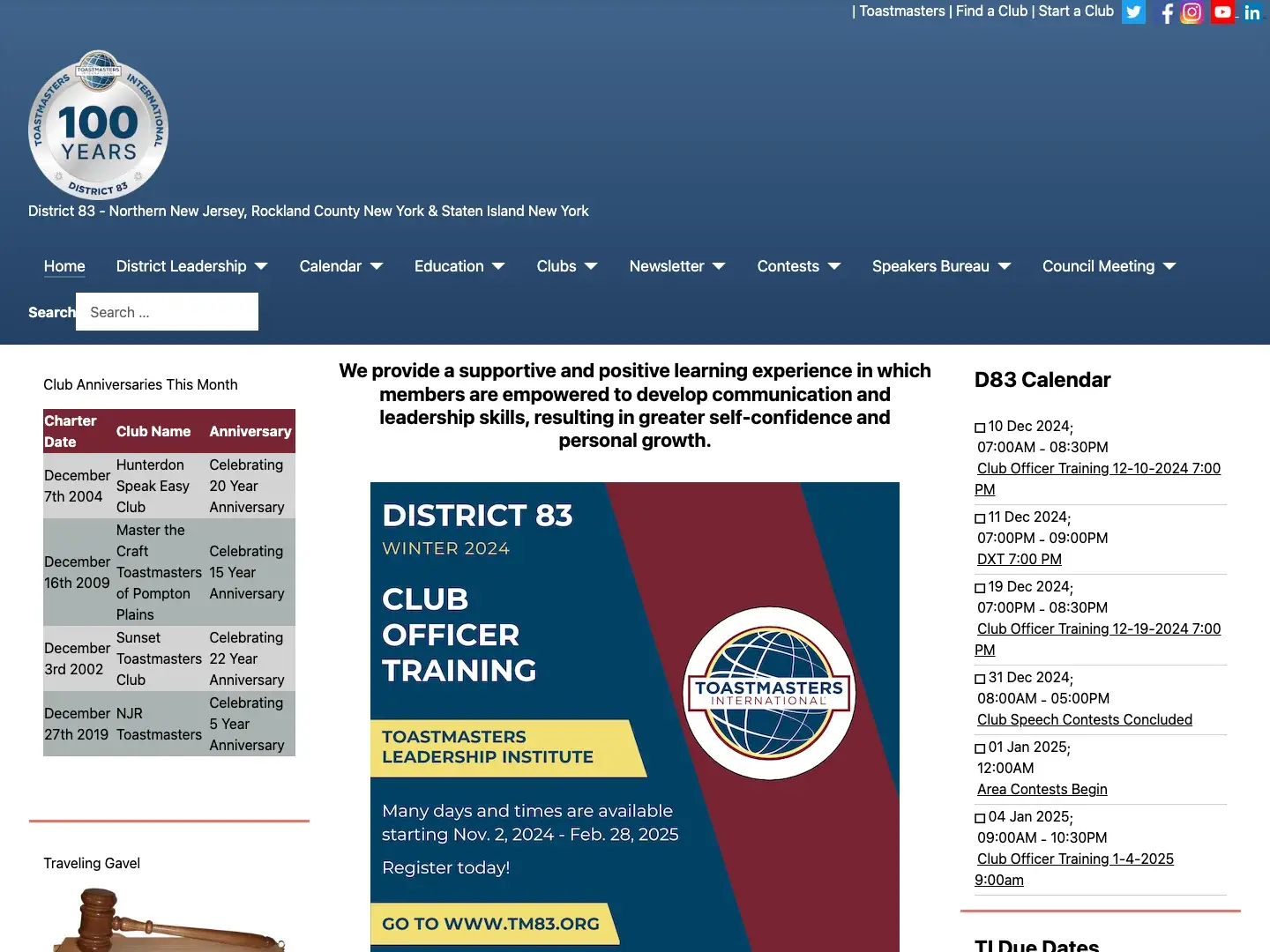 The old District 83 website, tm83.org, in December 2024