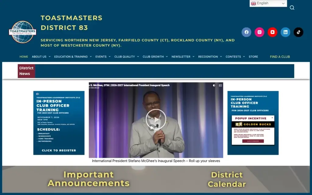 The new tmd83.org home page on desktop