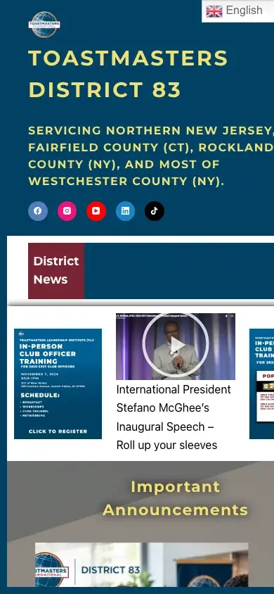 The new tmd83.org home page on a phone