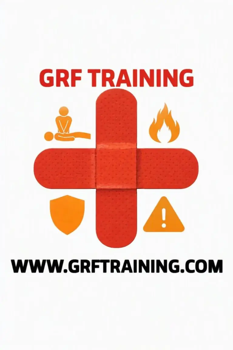 Earlier GRF Training logo with a red bandage cross and alert icons