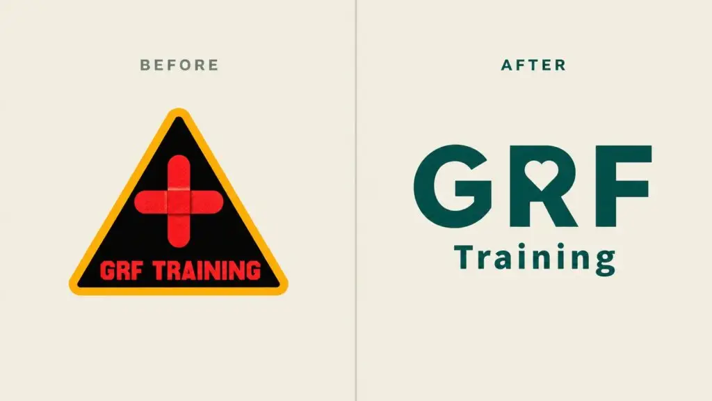 GRF Training logo before and after the rebrand