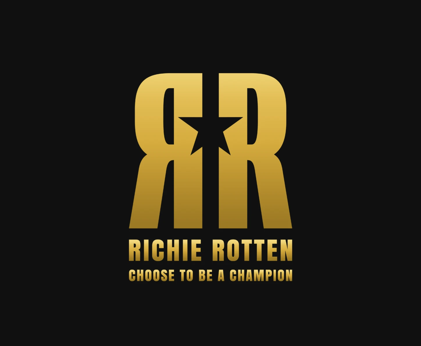 Richie Rotten RR monogram logo in gold with the tagline Choose to be a champion