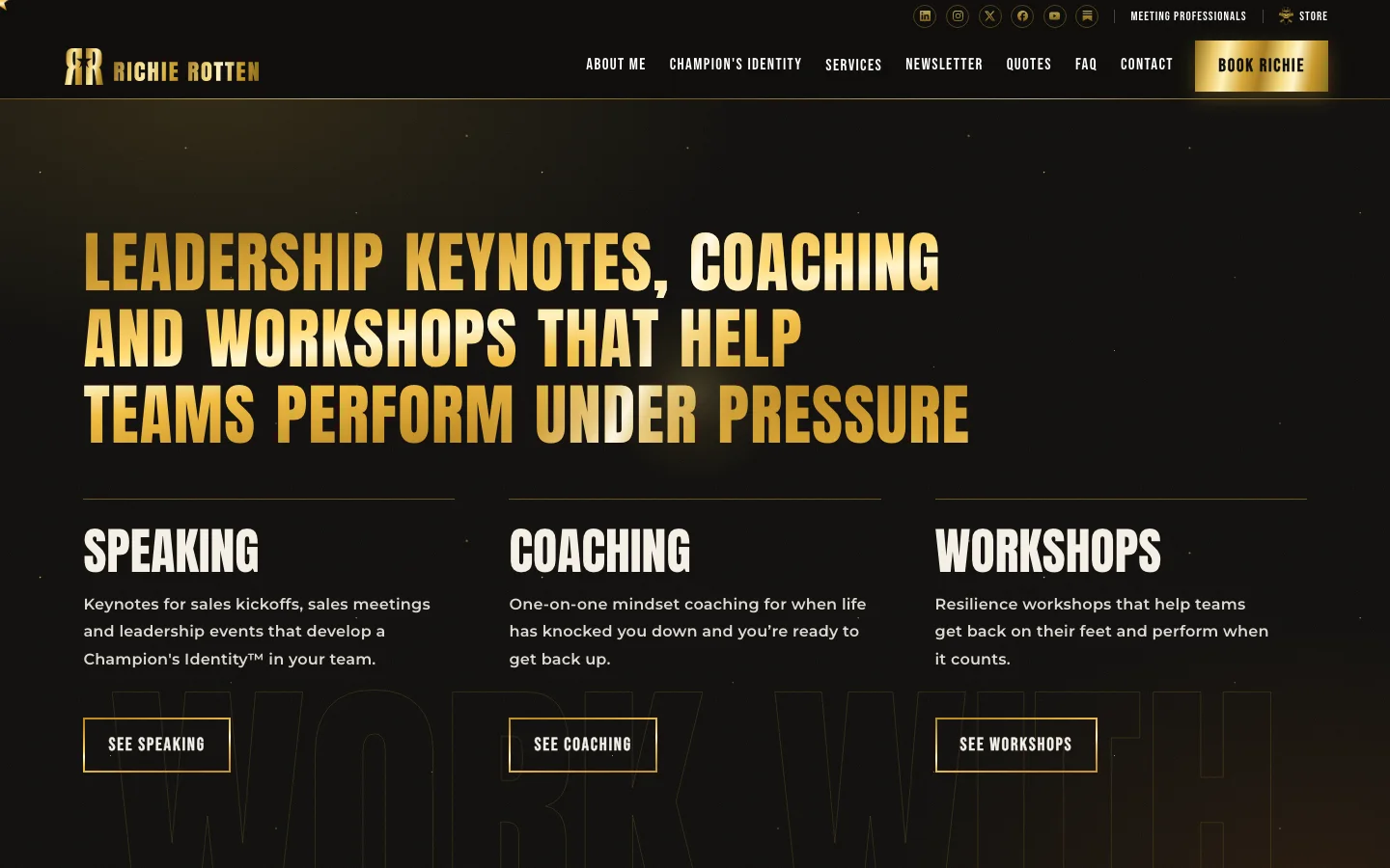 The leadership keynotes, coaching and workshops page on richierotten.com