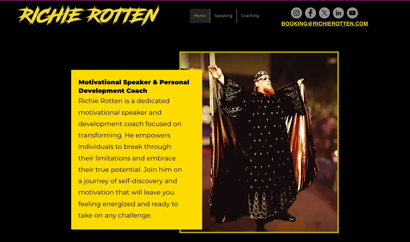 Richie Rotten old Wix website in May 2025, calling him a motivational speaker and personal development coach